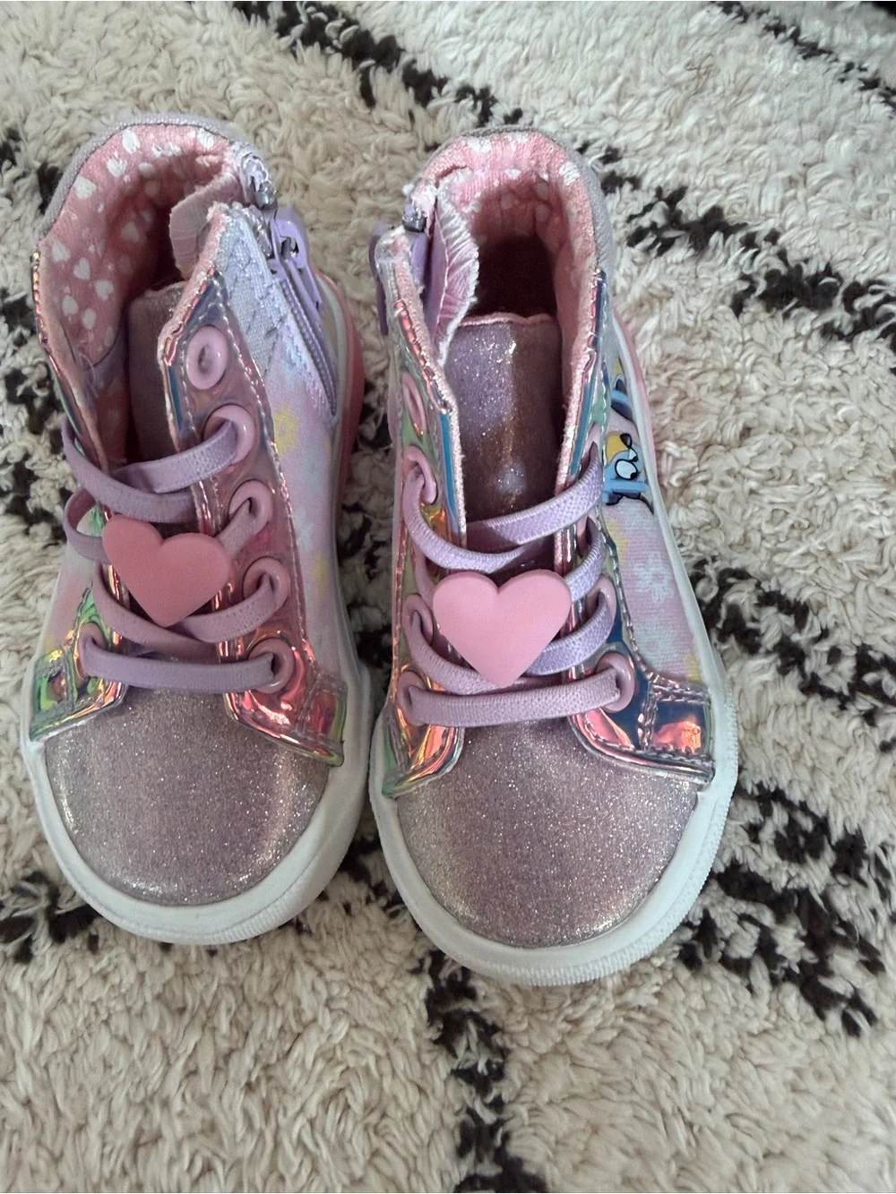 Girls' Pink Glitter Heart High-Top Sneakers - Kids